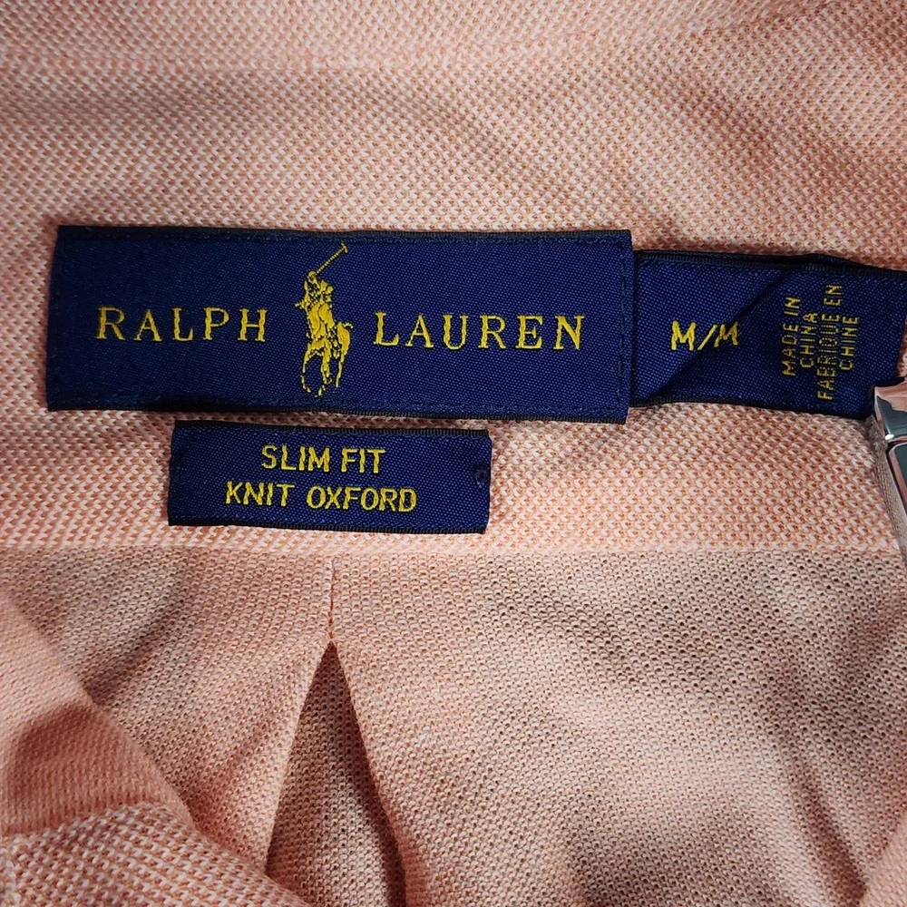 Polo Ralph Lauren Slim Fit Knit Oxford Mens Medium Pink Long Sleeve Button Down